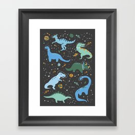 Dinosaurs in Space in Blue Framed Art Print