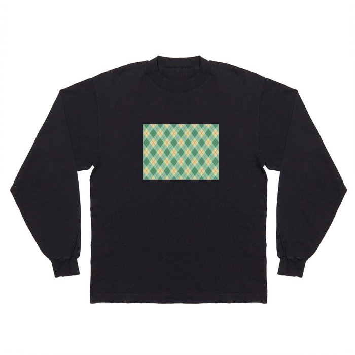 Sage green gingham checked Long Sleeve T Shirt