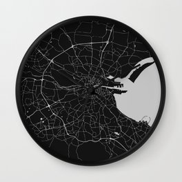 Black on Light Gray Dublin Street Map Wall Clock