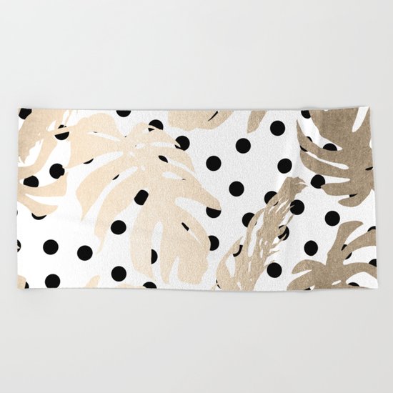 Simply Tropical White Gold Sands Palm Leaves on Dots Beach Towel