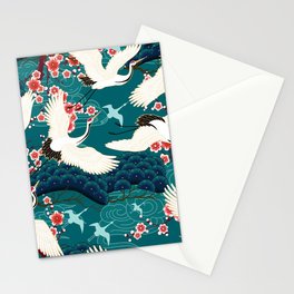 Japanese Crane Oriental Teal Ocean Pattern Stationery Card