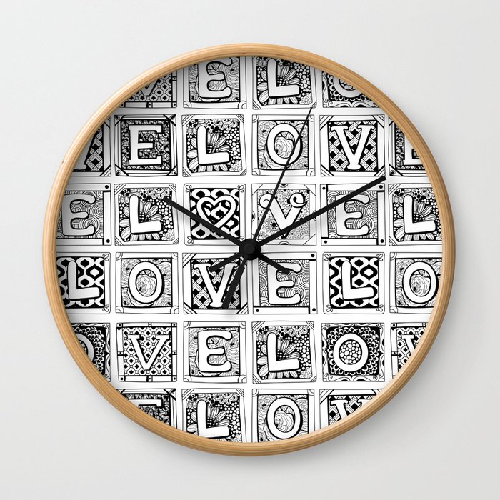 Love - Doodled cards with letters Wall Clock