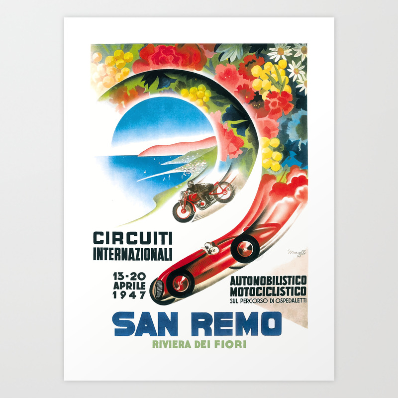 1948 GRAND PRIX AUTOMOBILE SAN REMO ITALY CAR RACE AIRPLANE VINTAGE POSTER REPRO 
