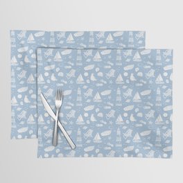 Pale Blue And White Summer Beach Elements Pattern Placemat