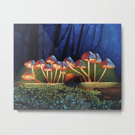 Oil painting night light glowing mushrooms Metal Print | Night, Impressionism, Pattern, Glowing, Mushroom, Mushrooms, Fantasy, Moss, Moonlight, Nightlight 