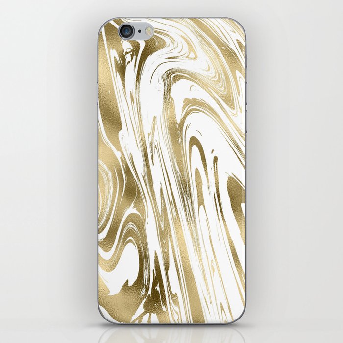 Abstract Elegant Gold White Liquid Marble Pattern iPhone Skin