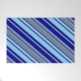 [ Thumbnail: Light Sky Blue, Slate Gray, and Dark Blue Colored Striped/Lined Pattern Welcome Mat ]