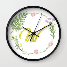 Monogram W Floral Frame Wall Clock