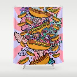 Hot dogs attack Shower Curtain