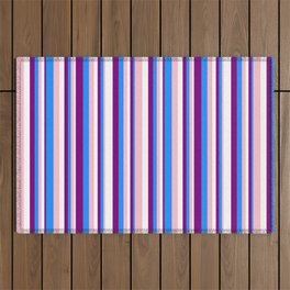 [ Thumbnail: Pink, Blue, Purple, and White Colored Stripes/Lines Pattern Outdoor Rug ]