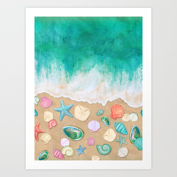 Beachcoming - Seashell Scattered Shore Art Print