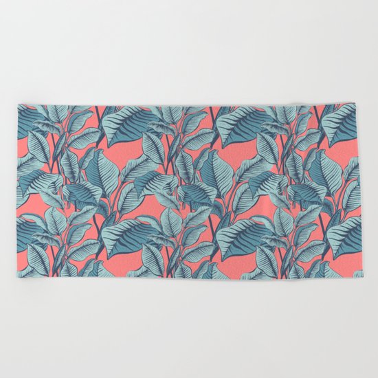 Pink Exotic Tropical Banana Palm Leaf Print Beach Towel