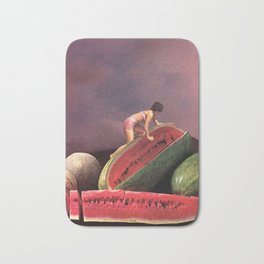 RIPE by Beth Hoeckel Bath Mat | Photomontage, Melons, Crawling, Bikini, Other, Collage, Fruit, Summer, Food, Bethhoeckel 