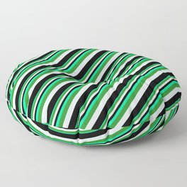 [ Thumbnail: Green, Forest Green, Light Cyan & Black Colored Lines/Stripes Pattern Floor Pillow ]