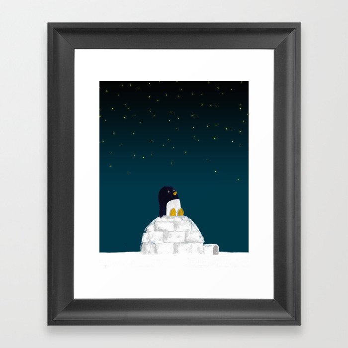 Star gazing - Penguin's dream of flying Framed Art Print