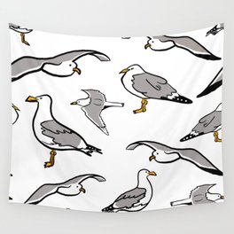 Seagulls by the Seashore White Wall Tapestry