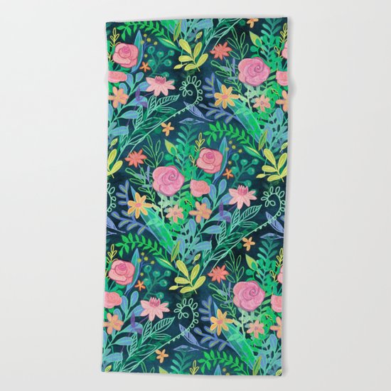 Roses + Green Messy Floral Posie Beach Towel