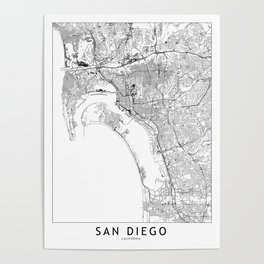 San Diego White Map Poster