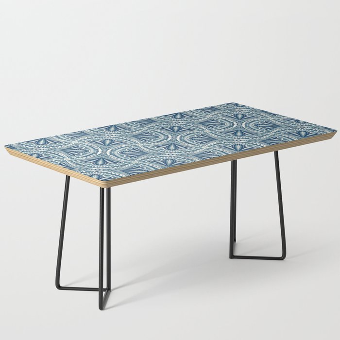 Textured Fan Tessellations in Navy Blue and White Coffee Table