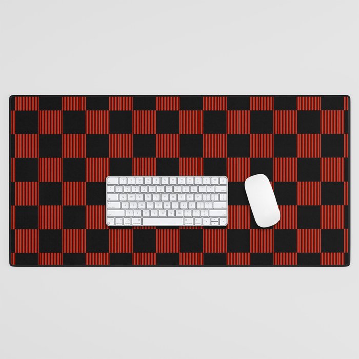 Stripes and Small Squares Black Red Checkerboard Desk Mat