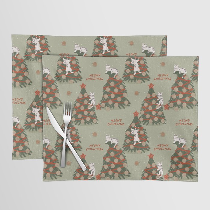 Meowy Christmas Vintage Cat on Tree Placemat