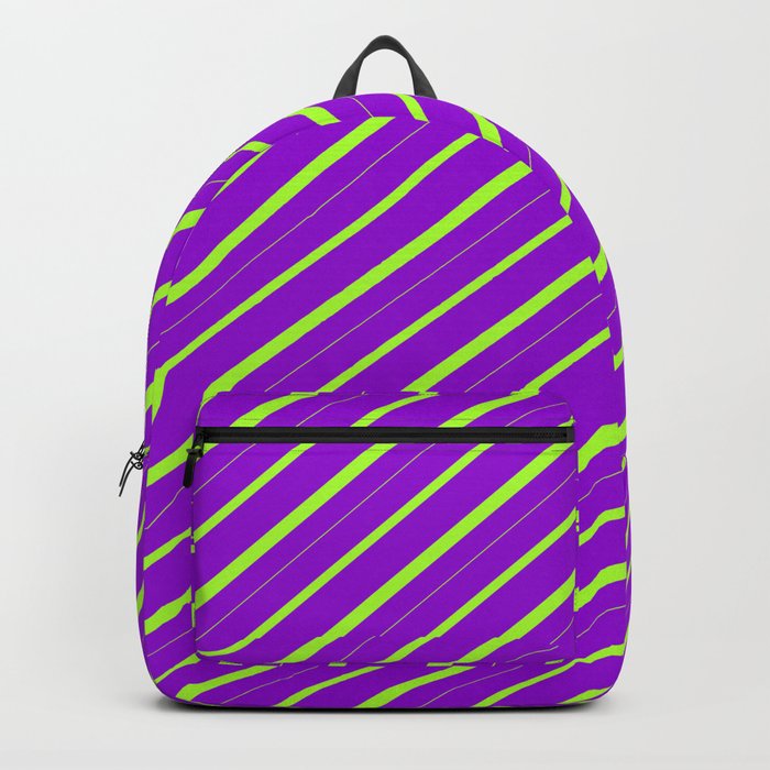 Dark Violet and Light Green Colored Striped/Lined Pattern Backpack