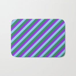 [ Thumbnail: Purple, Sky Blue, and Sea Green Colored Lined Pattern Bath Mat ]