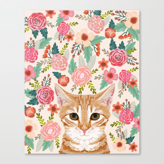Tabby Cat florals cute spring garden kitten orange tabby cat lady funny girly cat art pet gifts Canvas Print