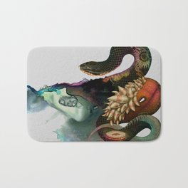 Indigo alderi Bath Mat | Abstract, Curated, Snake, Surreal, Nature, Seaanemone, Watercolor, Ocean, Deepsea, Digital 