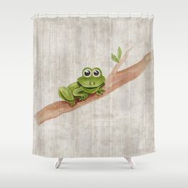 Little Frog, Forest Animals, Woodland Critters, Tree Frog Illustration Shower Curtain