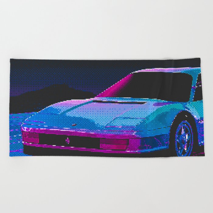 Retro Pixel Art Vaporwave Car Beach Towel By Rhnpredator