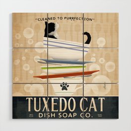 Tuxedo Cat dishes dish soap kitchen art Wood Wall Art