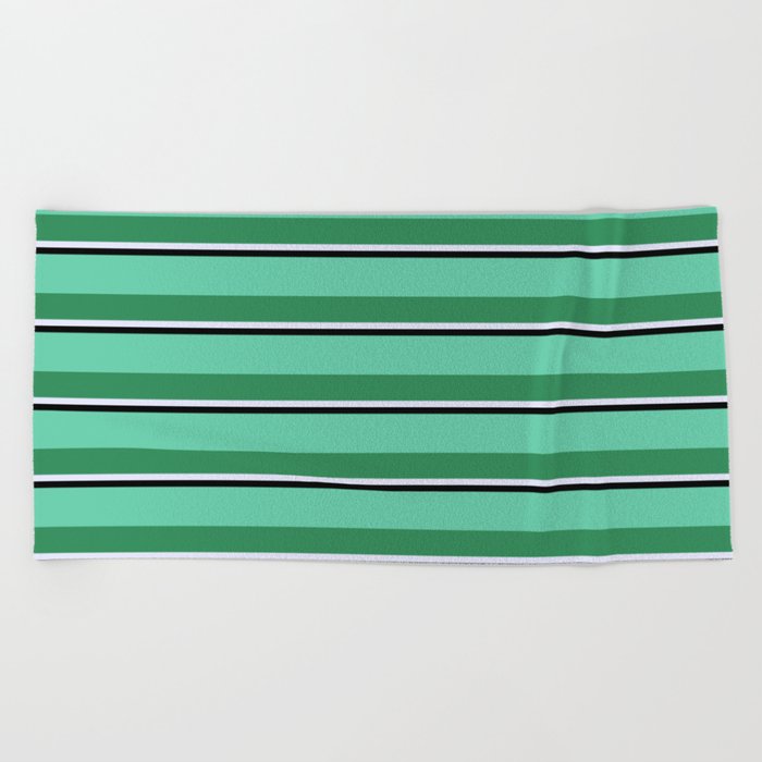 Aquamarine, Sea Green, Lavender, and Black Colored Striped/Lined Pattern Beach Towel
