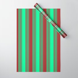 [ Thumbnail: Green & Brown Colored Striped/Lined Pattern Wrapping Paper ]