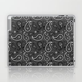 Black and White Paisley Pattern on Dark Grey Background Laptop Skin
