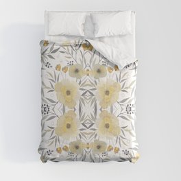 Modern, Floral Prints, Yellow, Gray and White Comforter