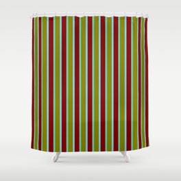 [ Thumbnail: Green, Aquamarine, Maroon, and Sky Blue Colored Stripes Pattern Shower Curtain ]