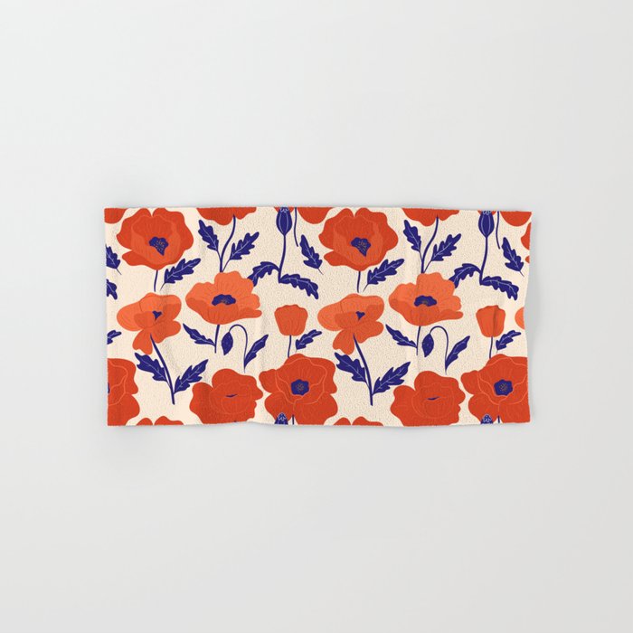 Red Poppies Pattern Hand & Bath Towel