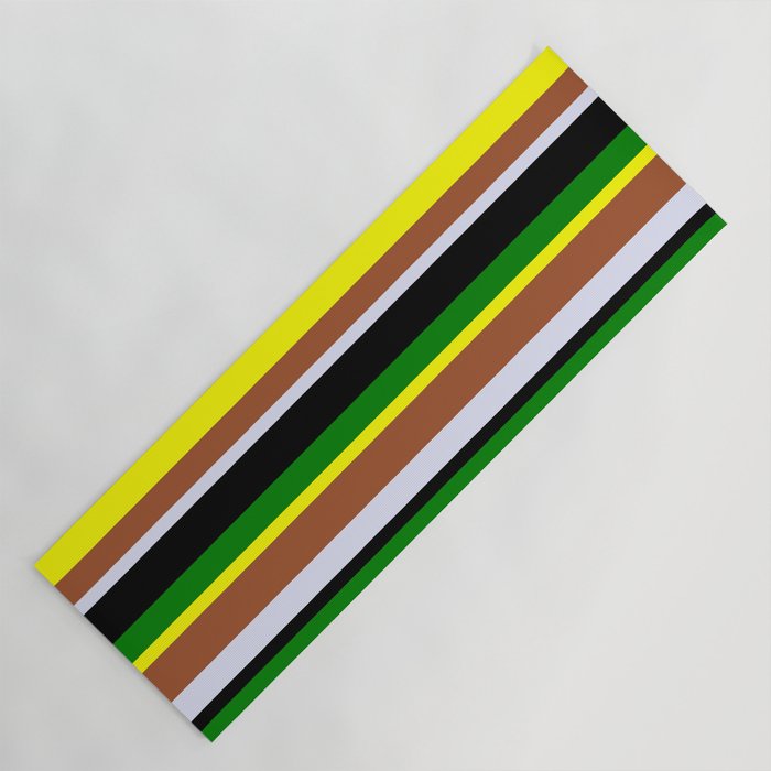Eye-catching Yellow, Sienna, Lavender, Black & Green Colored Striped Pattern Yoga Mat