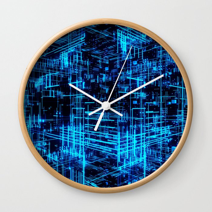 Super Grid 3D Abstract Metaverse -Blue- Wall Clock