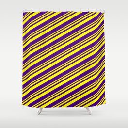 [ Thumbnail: Yellow and Indigo Colored Lines/Stripes Pattern Shower Curtain ]