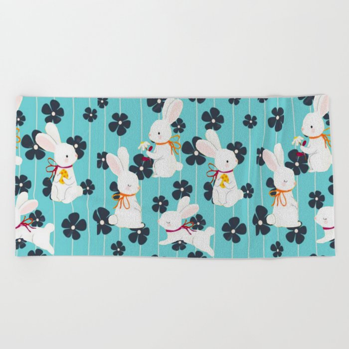 Floral and Rabbit Beach Towel