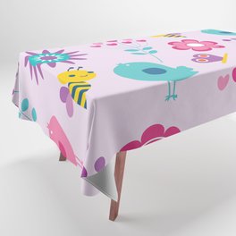 Flowers with Bees Birds and Butterflies Tablecloth