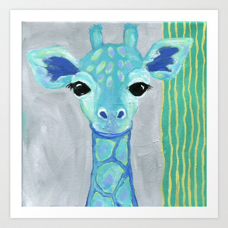 Giraffe Painting Baby Giraffe Blue Giraffe Child S Room Decor