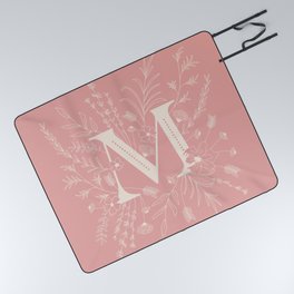 Botanical Letter M (Hibiscus Pink) Picnic Blanket