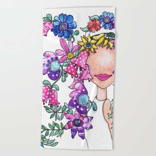 Flowers in Her Hair Beach Towel