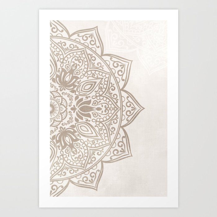 Brown Beige Taupe Mandala - right side Art Print