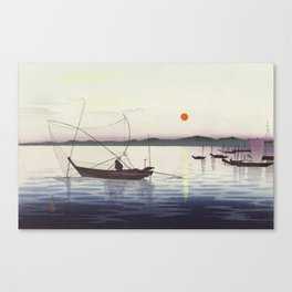 Boat and sun rising by Ohara Koson Canvas Print