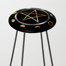 Phases of the moon and golden pentacle Counter Stool