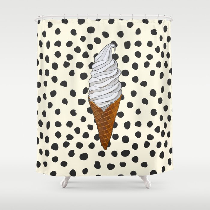 Vanilla Ice Cream Cone With Black Polka, Ice Cream Cone Shower Curtain
